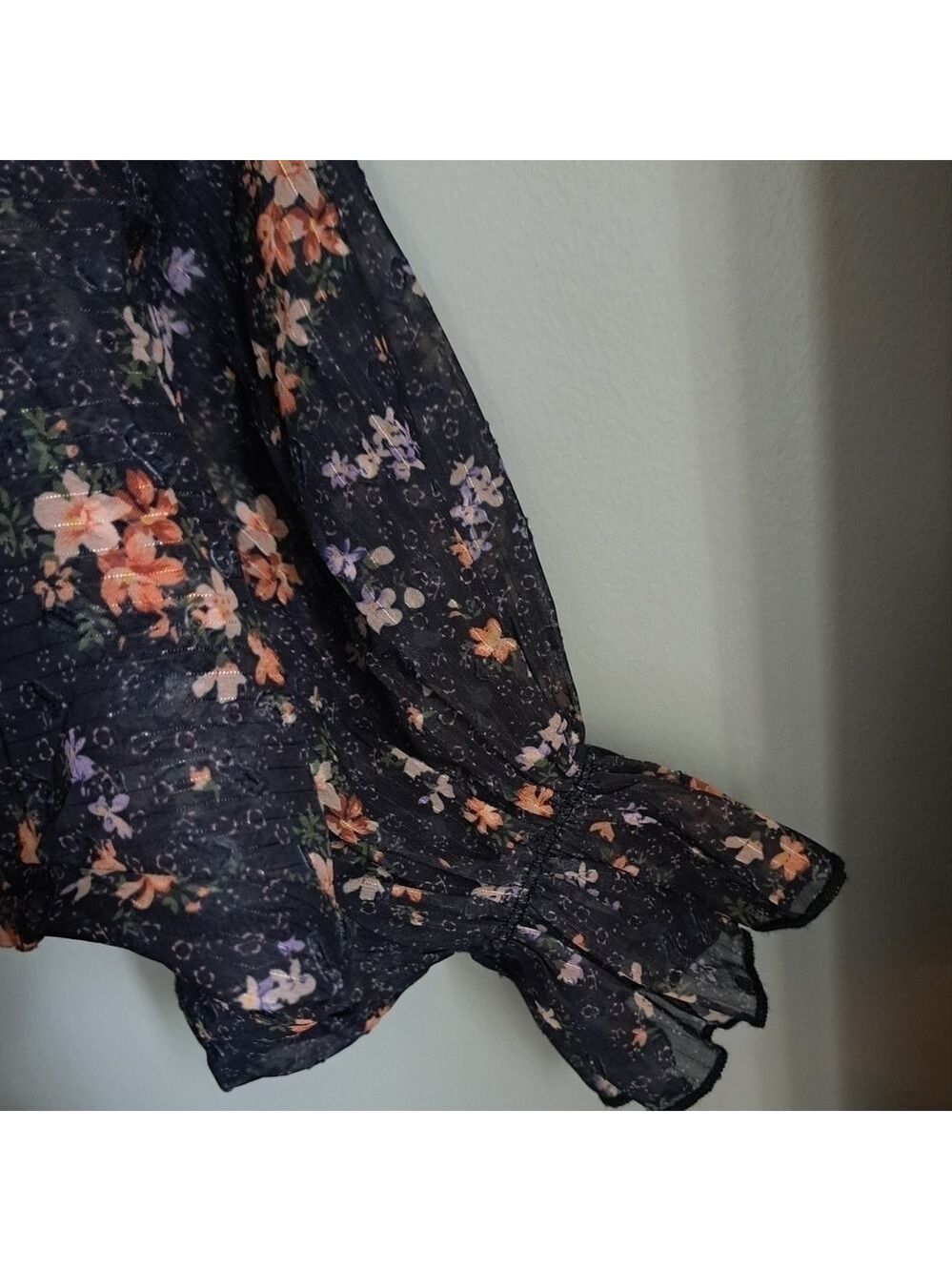 Tiny floral tiered MAXI  dress long sleeves ruffle cuff button up Shabby Aakaa S - Picture 7 of 12